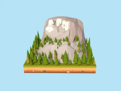 Cartoon Low Poly United States Rushmoor Landmark Low-poly 3D model