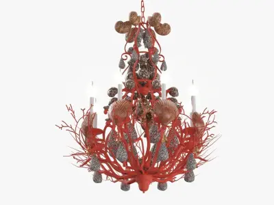Red Coral and Shell Chandelier 3D model