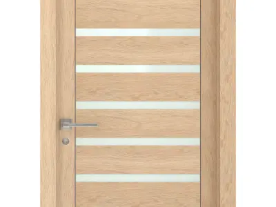Door-053 wooden door with glass panels 3D model