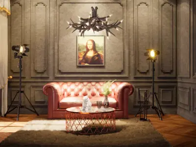 Interior Scene Showcases a Luxurious Living Room 3D model