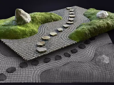 Lowpoly Japanese Rock - Zen - Garden 02 Low-poly 3D model