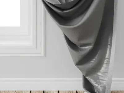 curtain empty room with curtains and wooden floor 3D model