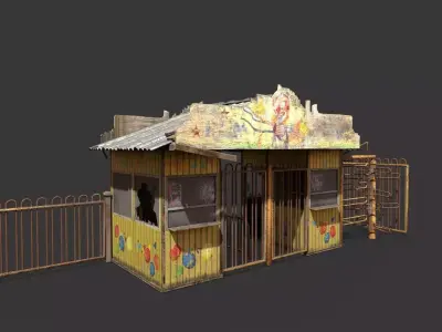 Abandoned Amusement Park Entrance and Ticketbooth 3D model