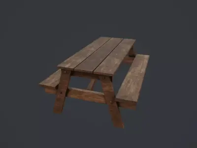 Desk Low poly wooden picnic table Low-poly 3D model