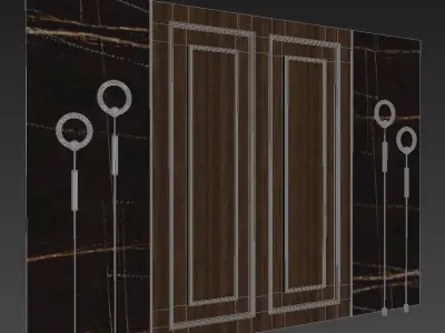 Panel wooden door with two lights 3D model