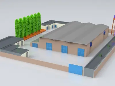 Building and industrial environment of a factory 3D print model