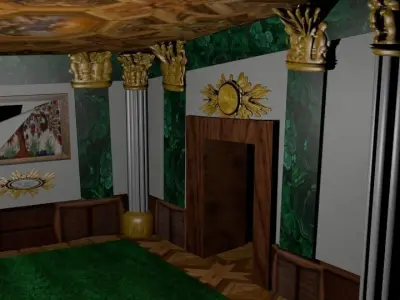 Museum room with ripped painting Low-poly 3D model