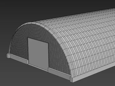 Hangar arched metal building with wooden door 3D model