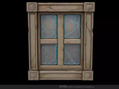Stylized Old Wooden Window 3D Model - AI Low-poly 3D model