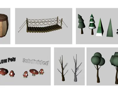 Medieval Low Poly Game Pack Buildings Weapons Low-poly 3D model