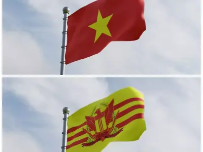 Animated Vietnam Flags 3D model