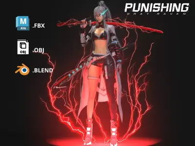 Warrior girl Low-poly 3D model