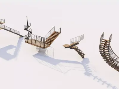 Modern Wood and Metal Staircase Architectural Pack 3D model