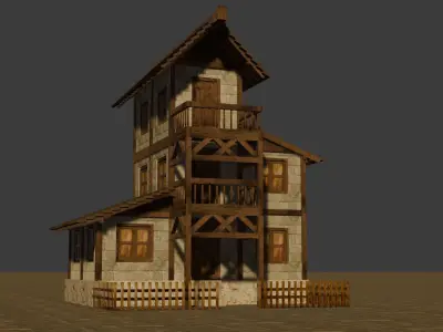 Low Poly Medieval Town House Pack with Various Building Styles Low-poly 3D model