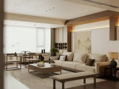 Modern Oriental Living Space with Tea Area 78 3D model