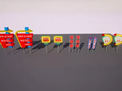 Retro Billboards-Signs Pack Low-poly 3D model