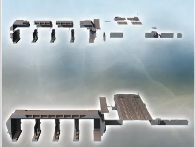 Bunker shelter for U-boat submarines and quay with brick parapet 3D print model