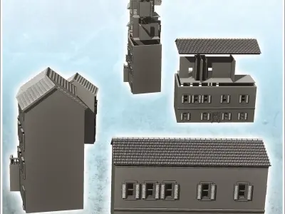 Set of four European houses with terrace and columns 10 - Modern 3D print model