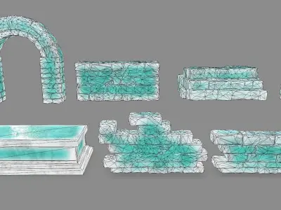 Stone Wall Set Low-poly 3D model