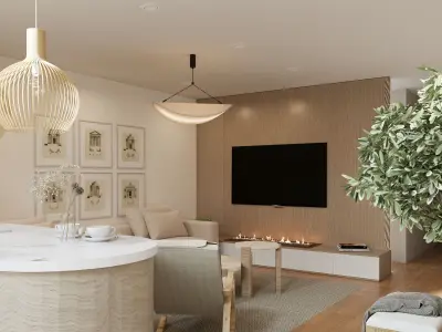 Modern Scandinavian Villa Interior  Low-poly 3D model