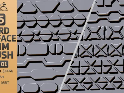 55 Hard Surface Trim Brush ZBrush and Substance Painter Low-poly 3D model