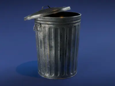 Galvanized Trash Can Low-poly 3D model