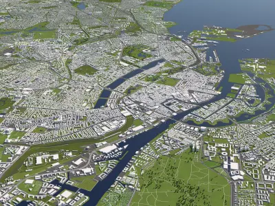 Copenhagen Denmark 50x50km 3D City Map 3D model
