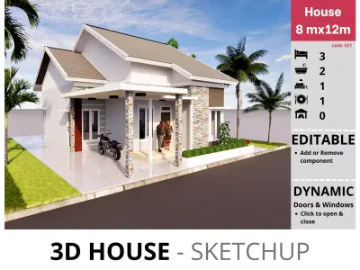 House 8x12m code 421 - Sketchup 3D model