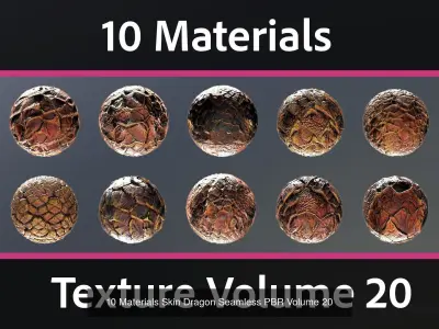 20 Materials Skin Dragon Seamless PBR Bundle 7 Texture
