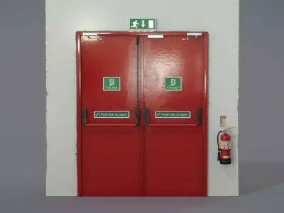 Double Fire Exit Doors Red 3D model