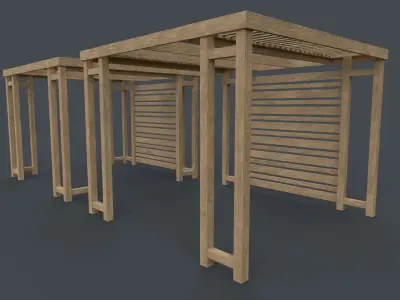 PBR Wooden Pergola Gazebo B1 Low-poly 3D model