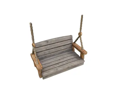 Rustic Wooden Hanging Swing 3D model