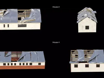 Houses Under Storm - Metal Roof Deformation Animation  Low-poly 3D model
