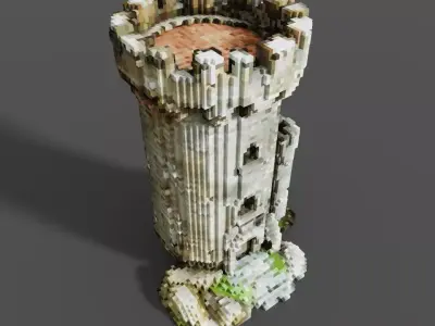 High Detail Voxel Medieval Round Tower Low-poly 3D model