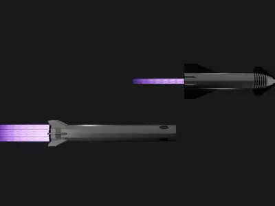 Starship with booster Low-poly 3D model