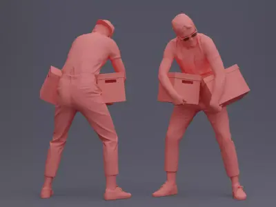 Service People with Boxes 3D model