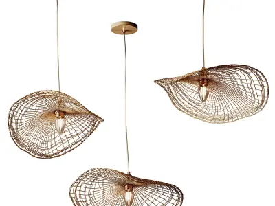 Boho Hand-woven Rattan Chandelier Decorative Pendant Light 3D model
