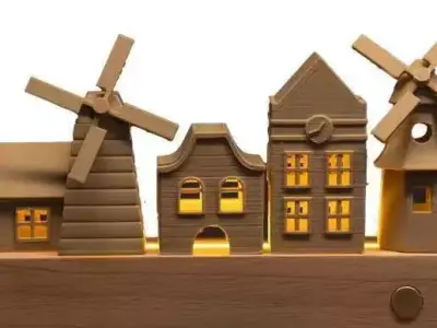 Cozy Glowing Village  Hollow Buildings for LED Light Base 3D print model