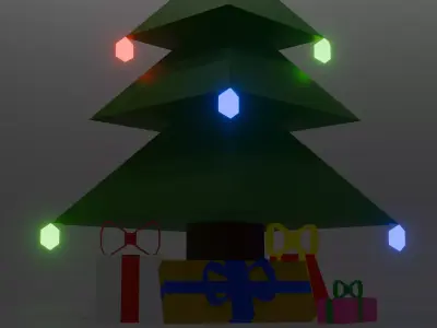 Christmas Tree with Lights and Gifts Low-poly 3D model