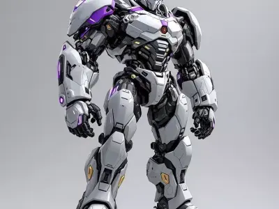 Purple Light Mech 3D Model LowPoly White Armor Sci-Fi Design Low-poly 3D model