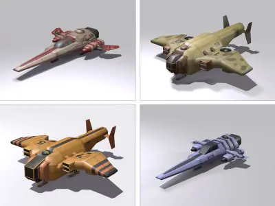 Ship Set four different star wars fighters Low-poly 3D model