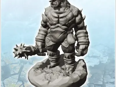 Solid troll in armor with spiked club 14 - Medieval Fantasy Magi 3D print model