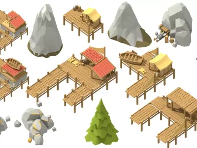Full City low Poly Fantasy RTS 128 Model Game Ready Low-poly 3D model