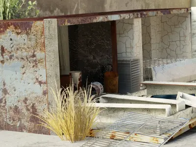 Postapocalyptic trash pile of broken rusted fridge Low-poly 3D model