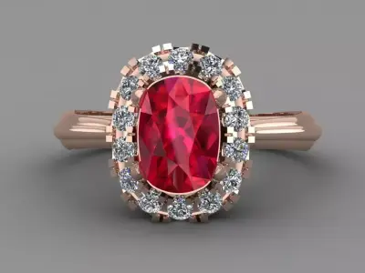 Ruby stone  Rose Gold Women Diamond Ring 3D print model 3D print model
