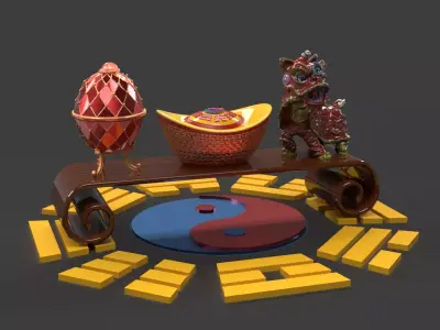 Chinese Gold Ingot Sculpture  Low-poly 3D model