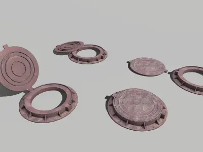 Manhole metal cover with hole in it Low-poly 3D model