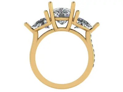 Cusion shape ring and half moon diamonds and pave setting along  3D print model