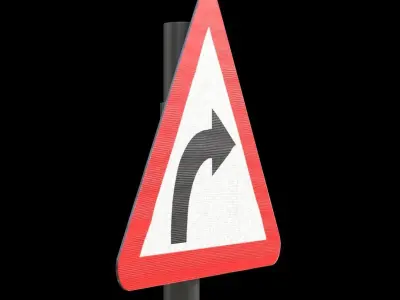 Right hand curve Roadsign Low-poly 3D model