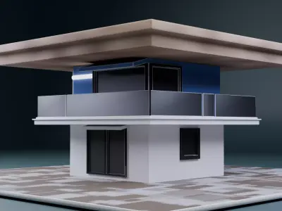 Modern Minimalist Two-Storey House  Low Poly 3D Model Low-poly 3D model